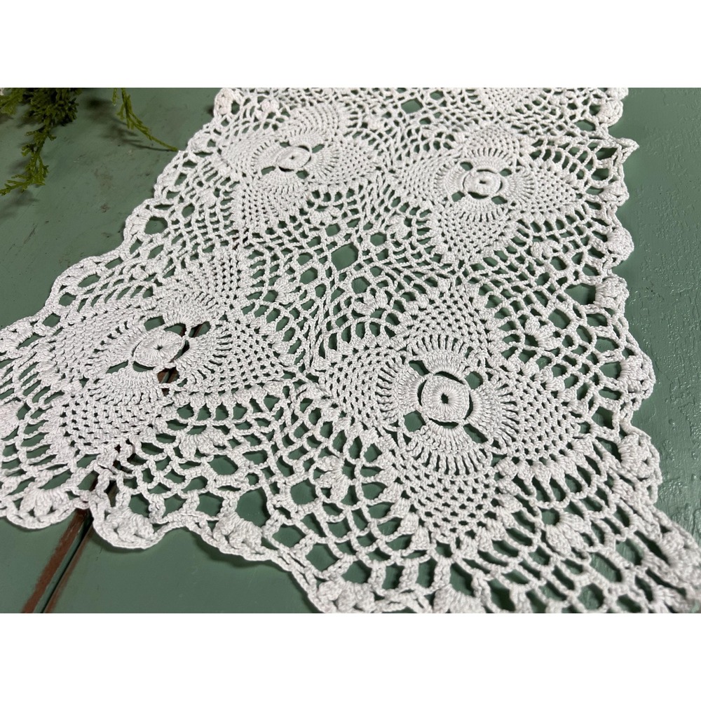 Vintage Crocheted Runner 13" x 26"  Dresser Scarf Doily